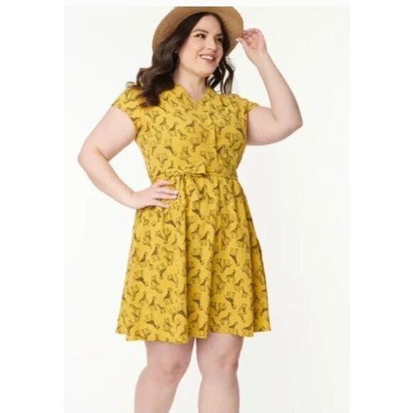 L.A. Soul Mustard Yellow Giraffe Dress Comfort Novelty Print Size XL - Picture 1 of 11